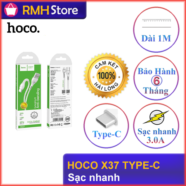 [Thương Hiệu HOCO] Cáp sạc X37 Type-C (3A, Sạc Nhanh,  1 Mét)  - màu trắng