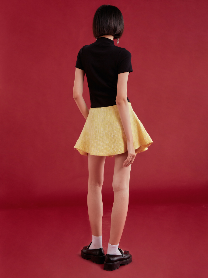 COCO SIN - Váy Mini Tweed Vàng Phối Pearl