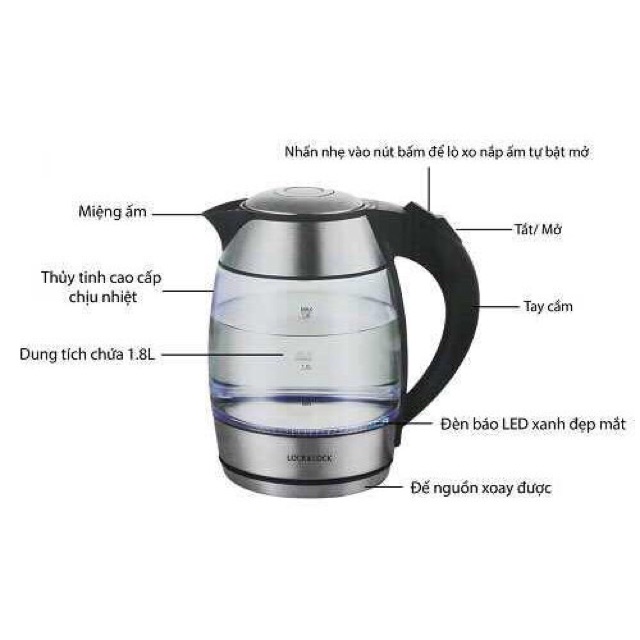 Ấm siêu tốc thuỷ tinh Lock & lock EJK418