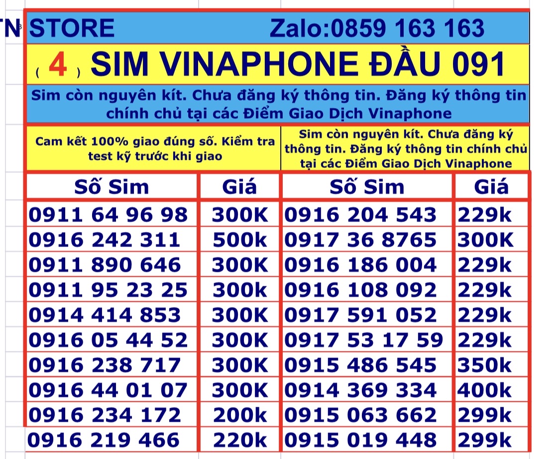 Sim Vinaphone Số Đẹp Đầu Số 091 - Sim Vina Trả Trước (4) | Lazada.Vn