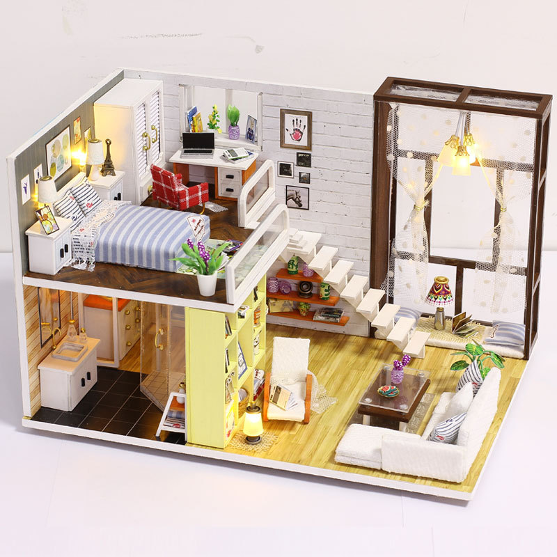 Mô hình nhà DIY Doll House Contracted City Kèm Mica Chống bụi, Bộ dụng cụ và Keo dán