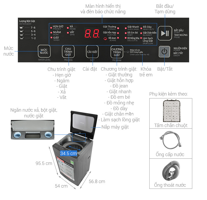 [TRẢ GÓP 0%] Máy giặt Sharp 10 kg ES-W10NV-GY (Giá áp dụng giao tại HN, HCM& các tỉnh liên hệ shop)