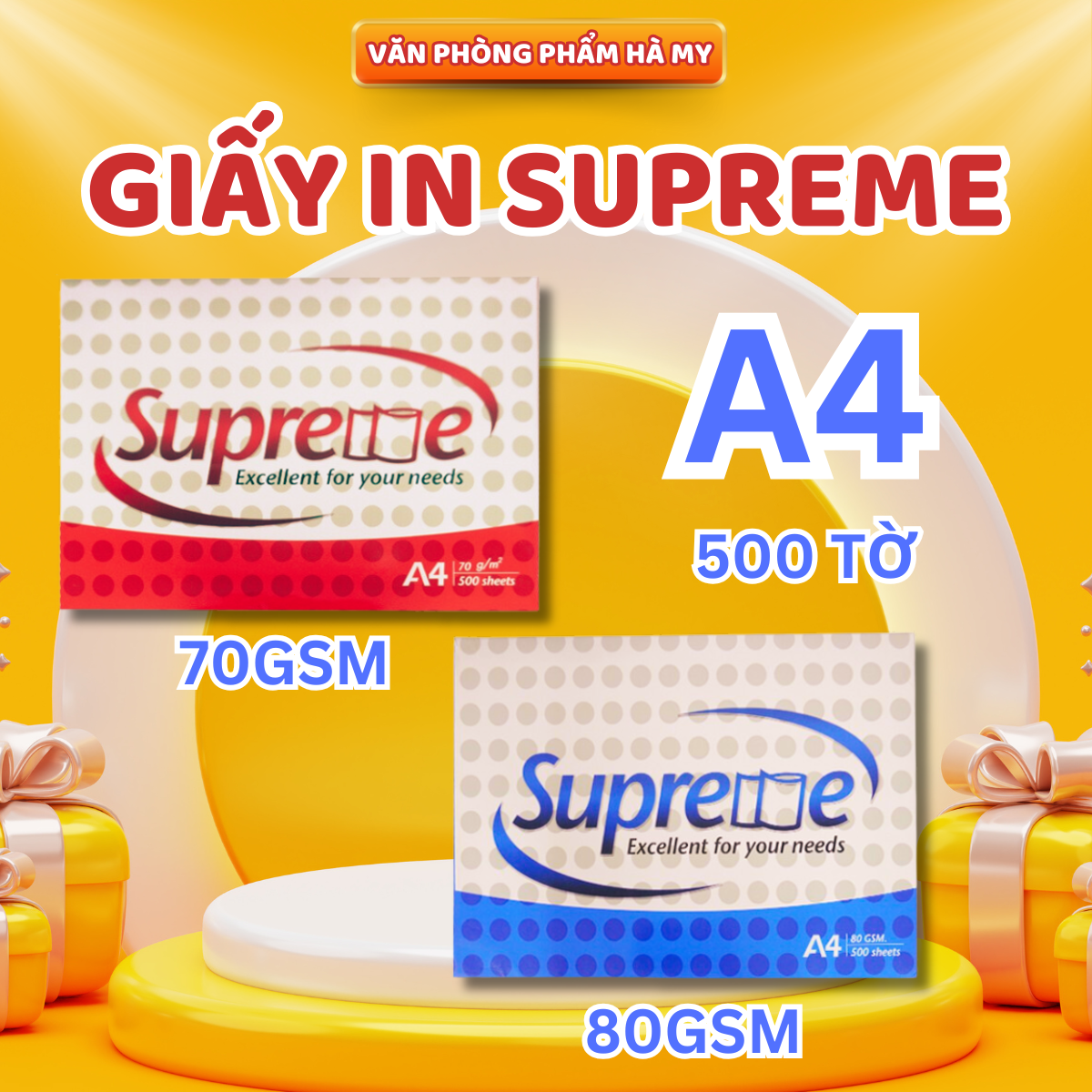 1 Ream 500 Tờ Giấy in Văn Phòng Supreme Khổ A4/A5 Chính Hãng