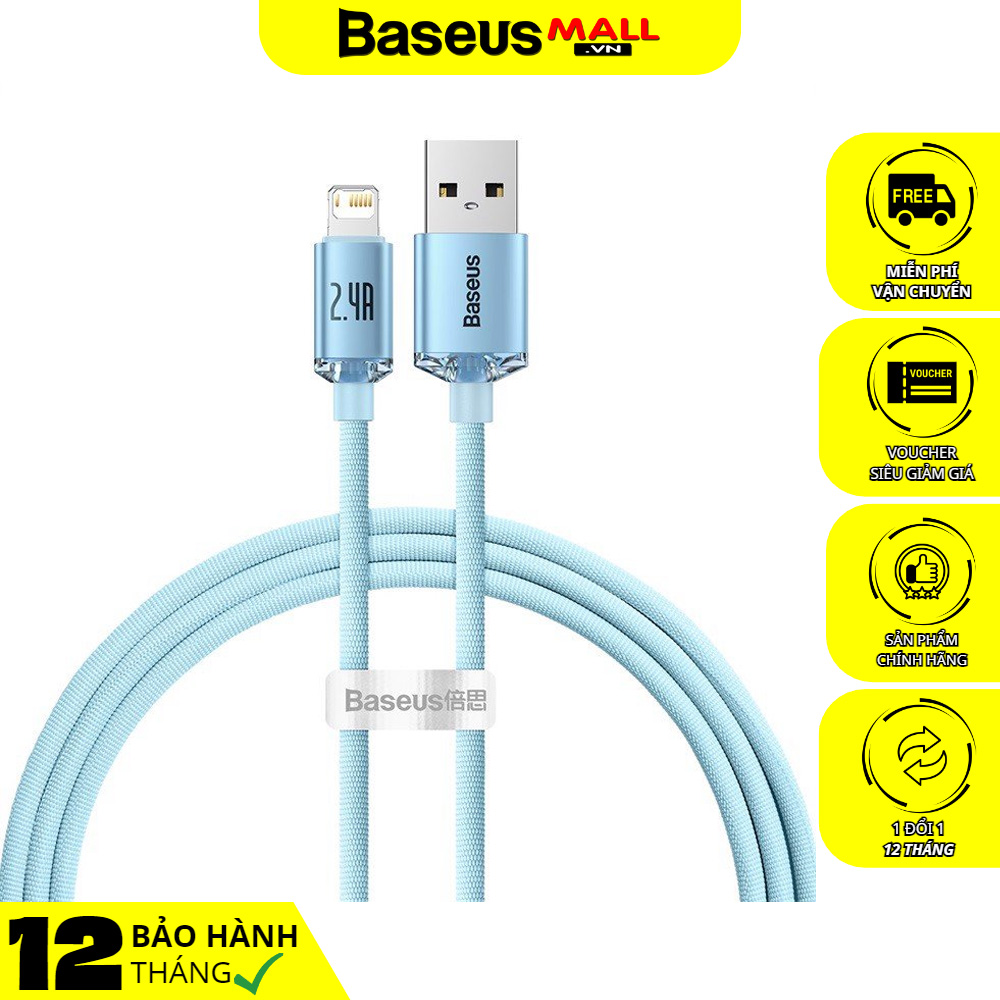 Cáp Sạc Baseus Crystal Shine USB to Ln 2.4A | Bện Vải Thời Trang, Bền Bỉ 1.2m/2m
