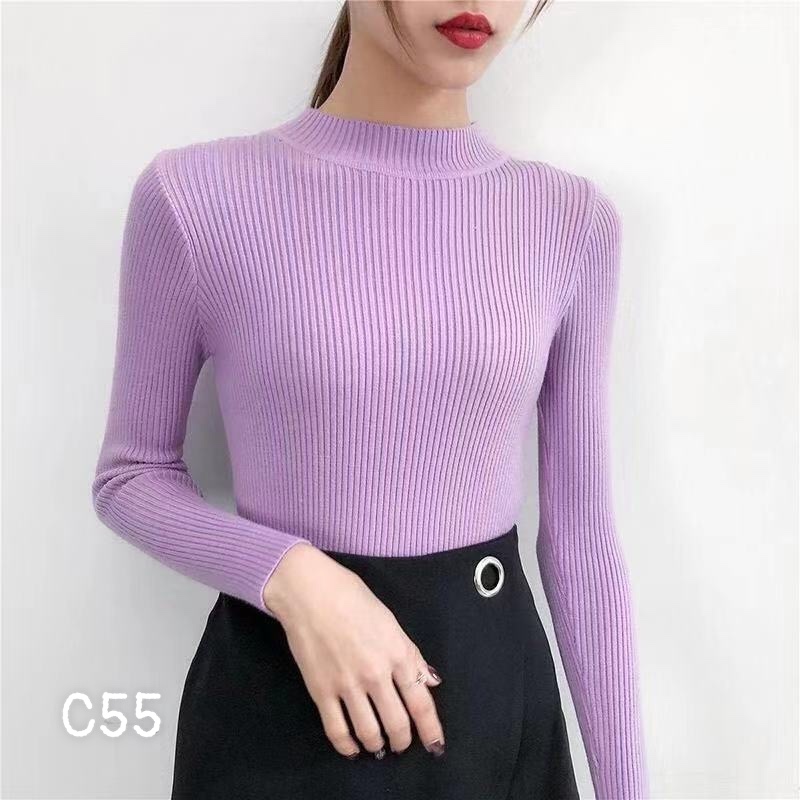 Áo nữ cổ lọ tay dài nhẹ nhàng thun gân cao cấp c55