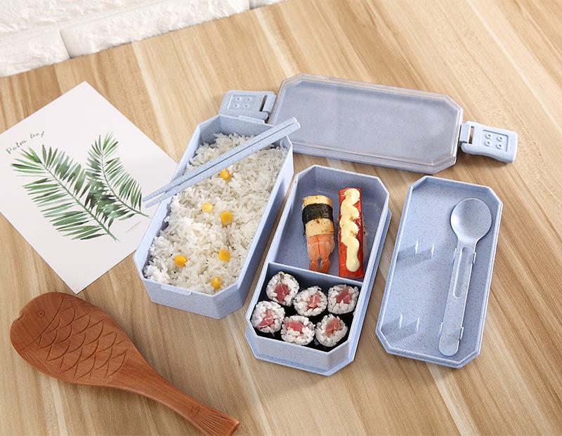 Hộp đựng cơm lúa mạch 2 tầng an toàn và tiện dụng