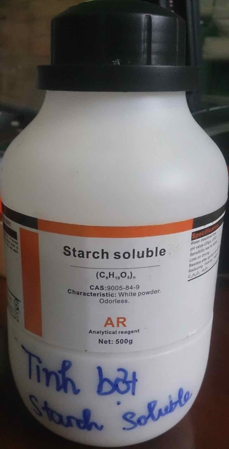 Hóa chất Starch Soluble Tinh bột tan (Hồ tinh bột) (C6H10O5)n tinh khiết 500g