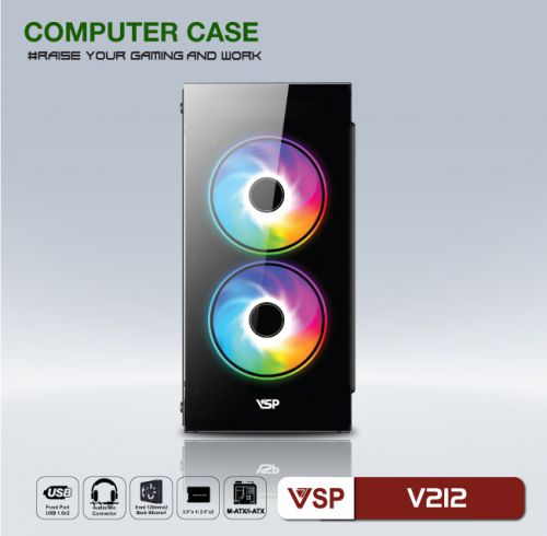 Vỏ Case máy tính Văn phòng/Gaming VSP V212 (Trắng/Hồng/Xanh/Đen) Chưa bao gồm Fan Case
