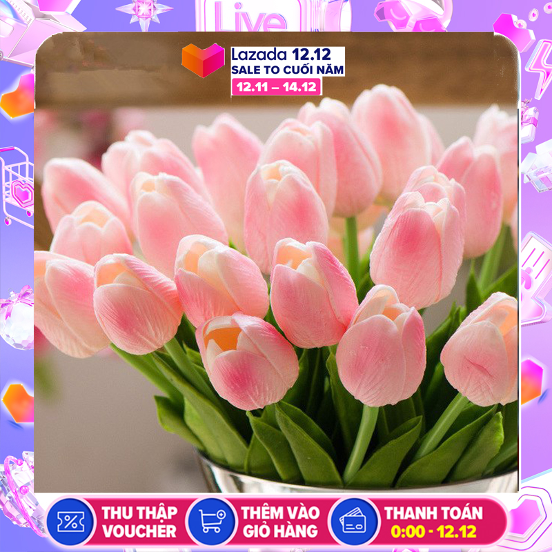 Combo 10 cành hoa tulip silicon trang trí siêu đẹp, cành dài 32cm