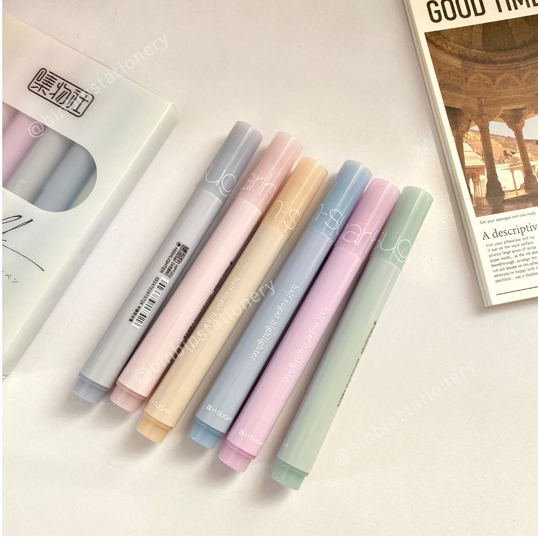 [Bin Bin] Set 6 bút Highlight Half Sugar phong cách Pastel, Morandi HL03