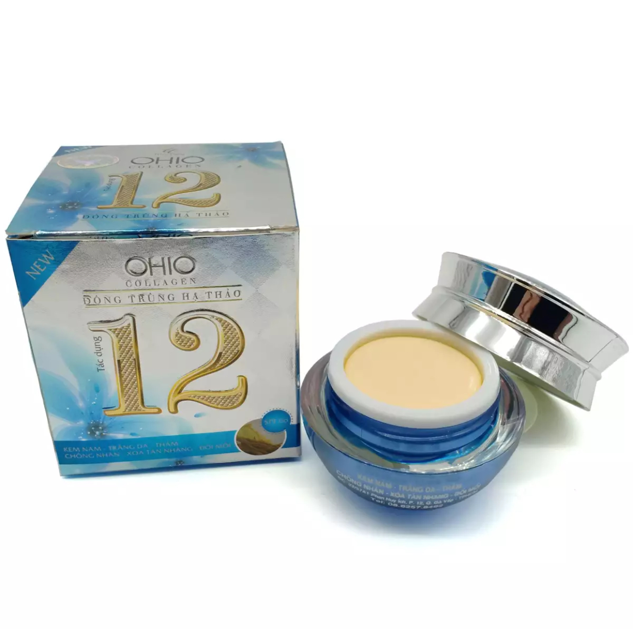 [HCM]Kem nám - Trắng da - Thâm - Chống nhăn - Xóa tàn nhang - Đồi mồi 12 tác dụng Ohio Collagen - Đông trùng hạ thảo 30g