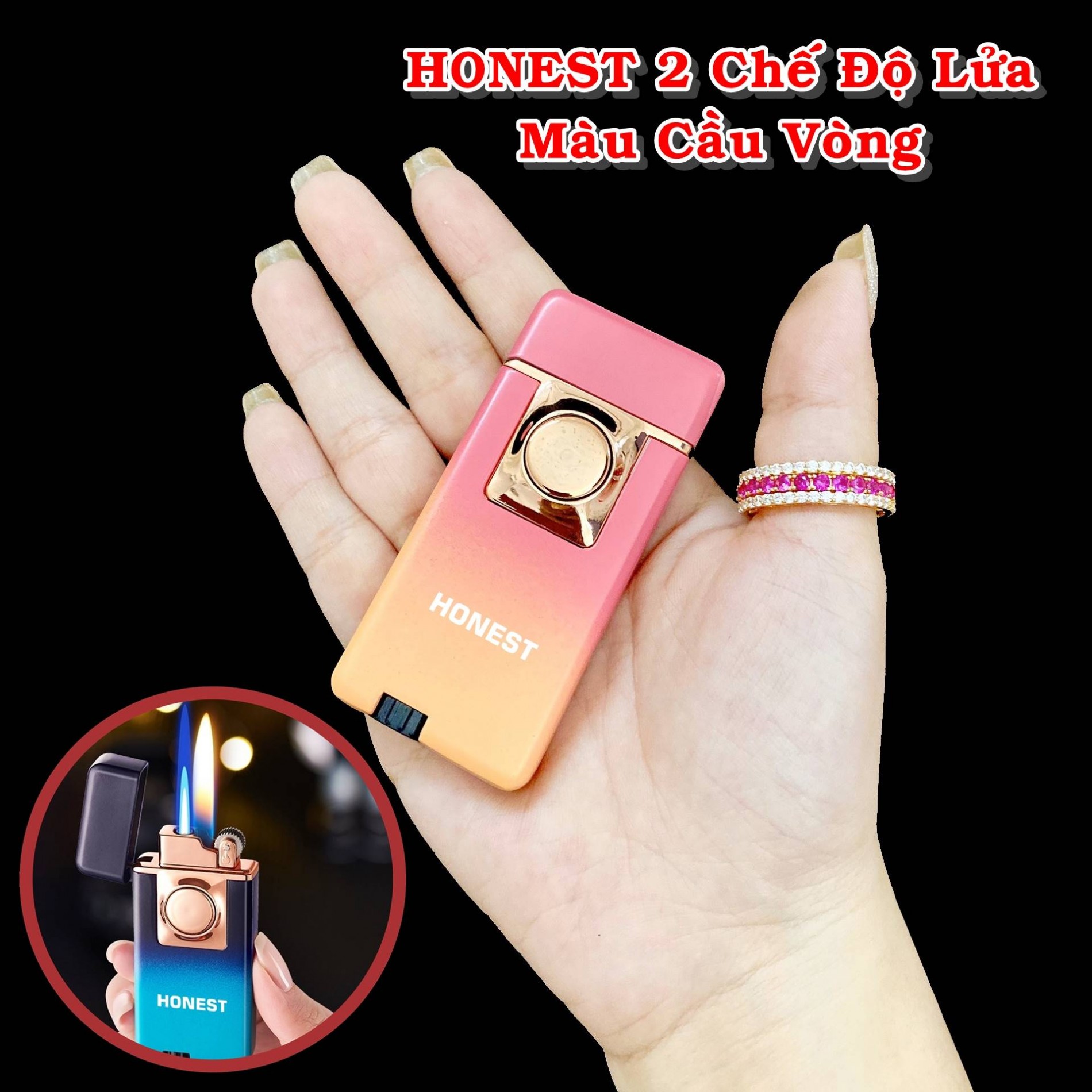 BẬT LỬA HO-NEST 2 CHẾ ĐỘ LỬA MÀU CẦU VÒNG (LỬA NGỌN VÀ LỬA HOẢ TIỄN) - (XÀI GAS)