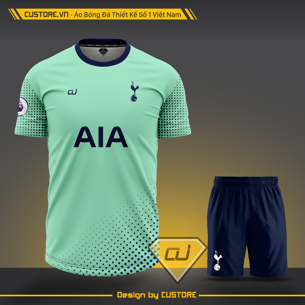 Bộ quần áo đá bóng clb tottenham xanh ngọc custore giá rẻ