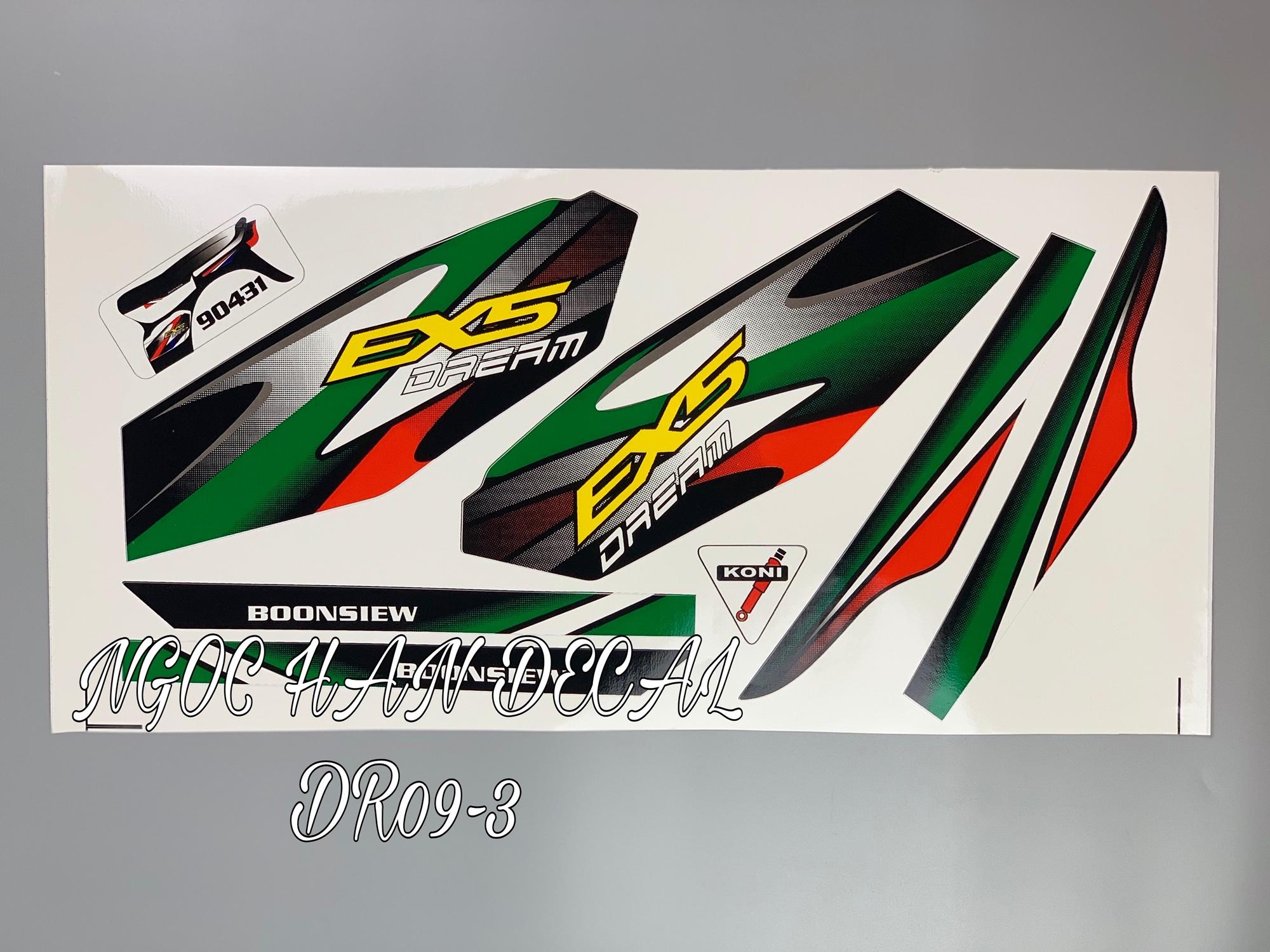 Tem chế nguyên bộ EX5 màu xanh lá cho Dream -- NGỌC HÂN DECAL