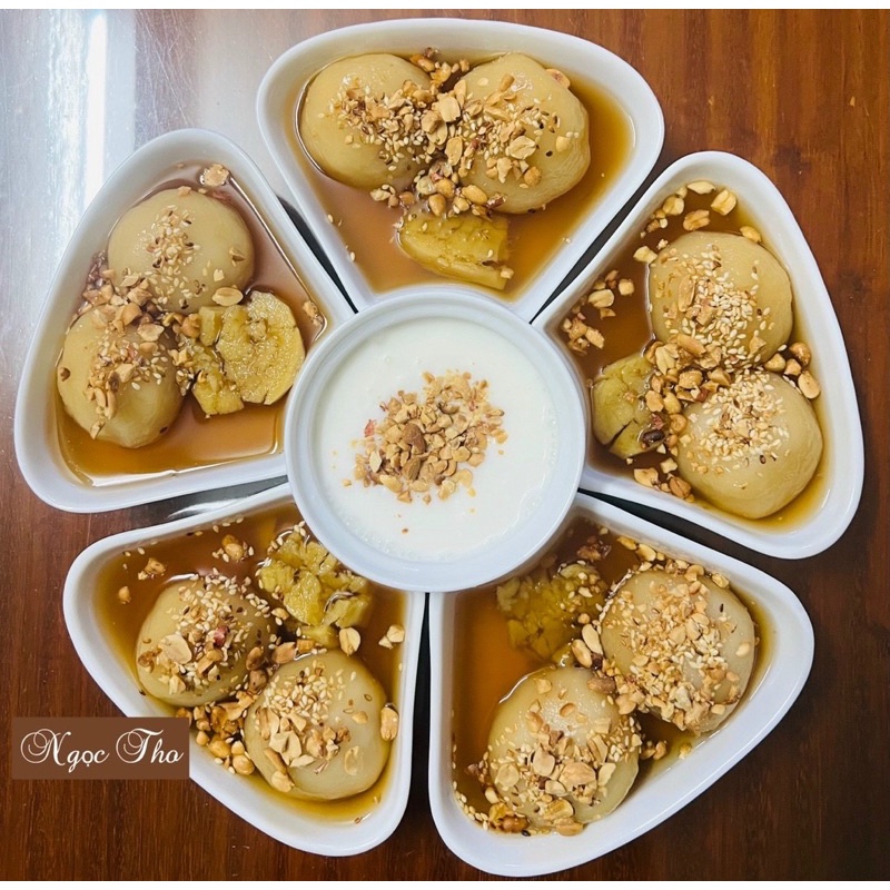 Bộ đĩa 5 cánh hoa đào sứ bát tràng kèm khay
