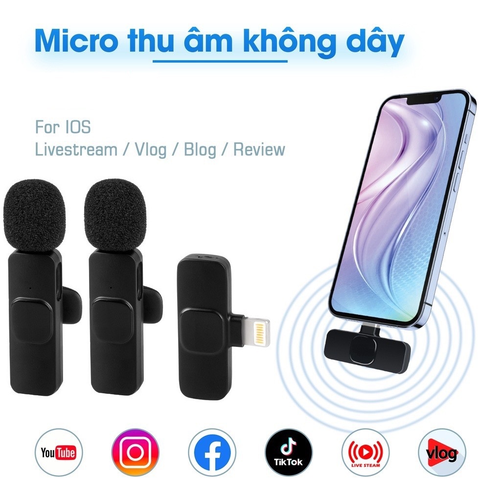 Mic thu âm không dây cài áo lọc tiếng ồn model K9, kết nối ổn định, bắt nhạy, thời gian thự tự động không có độ trễ - Hàng chính hãng - Bảo hành 12 tháng