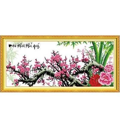 Tranh thêu chữ thập mai khai phú quý dlh-222396