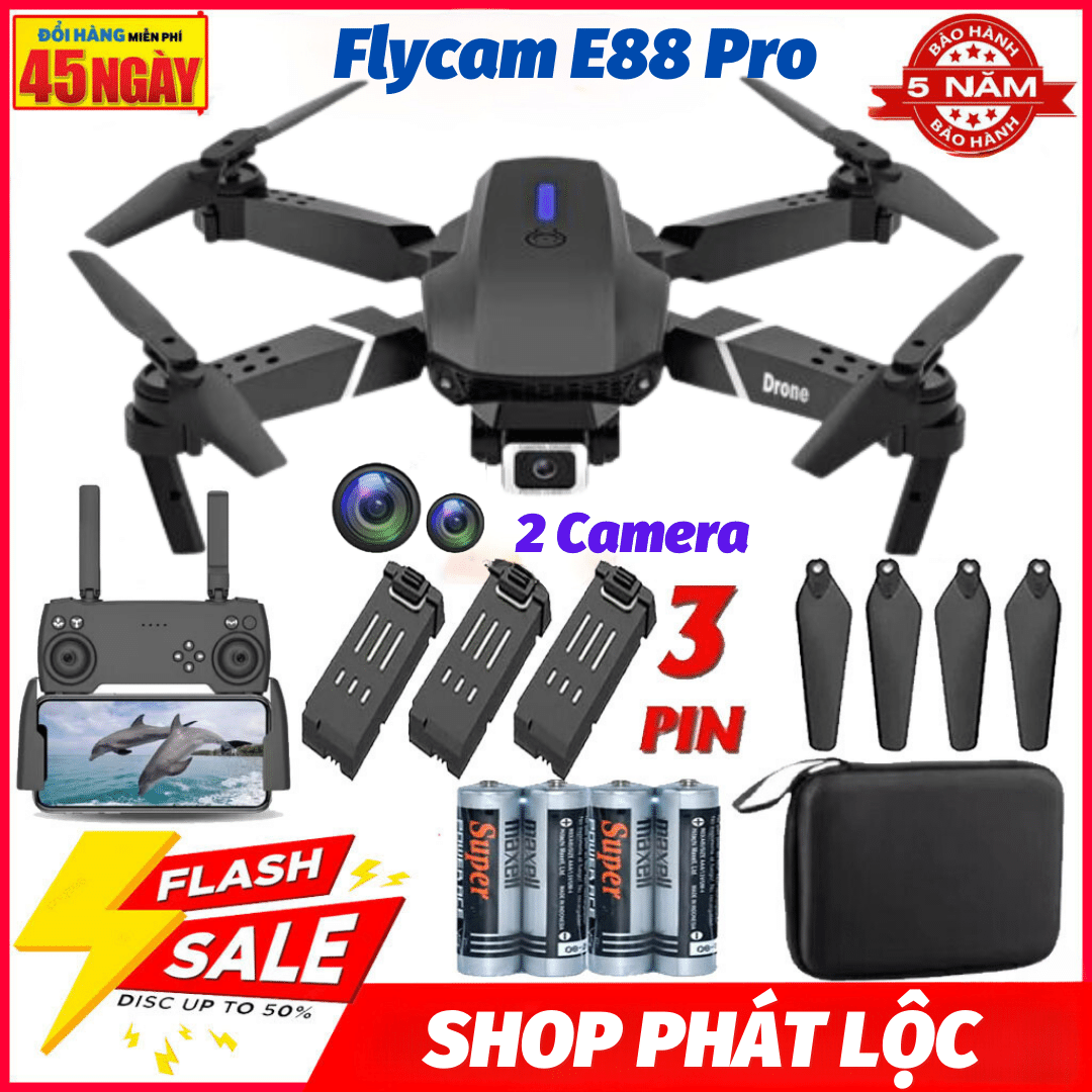 Máy bay Flycam E88 PRO, Máy bay điều khiển từ xa 4 cánh , Flycam mini, Flycam, Fly cam giá rẻ hơn S1s pro, S136 max, K998 max, sjrc f11s 4k pro, mavic 3 pro
