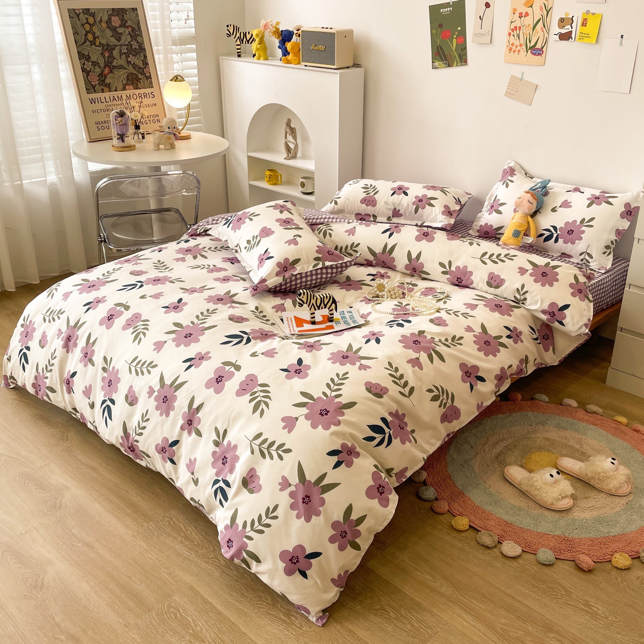 Trọn bộ 4 món cotton poly nhập mẫu vườn hoa tím nhẹ nhàng, tinh tế