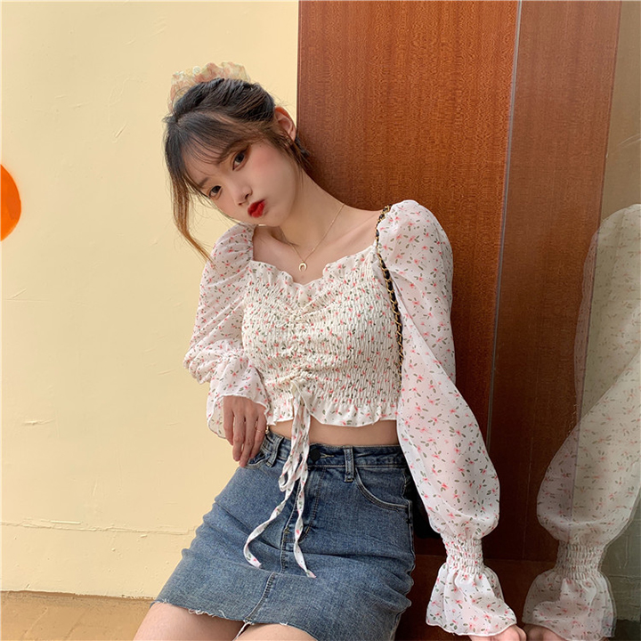 Áo Croptop Dây Rút Hoa Nhí