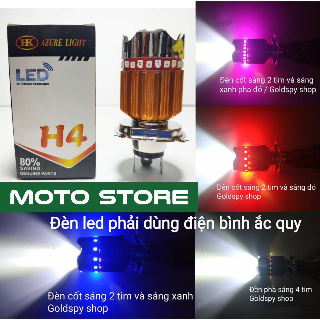 Đèn pha Led xe máy 7 màu 4 tim H4 ( giá 1 cái )