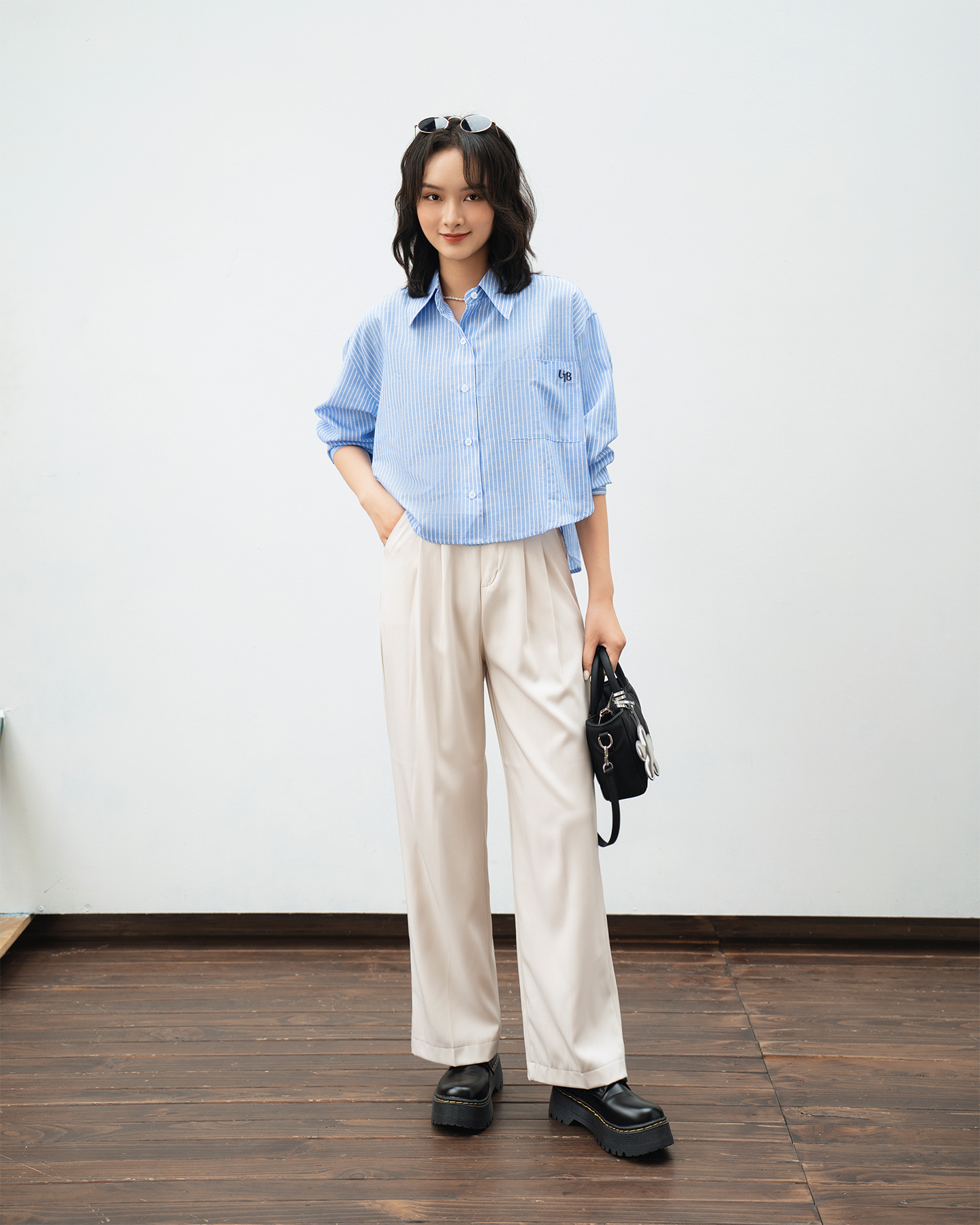 Áo sơ mi linen kẻ croptop Striped Jersey Shirt - by ufo.thebasic