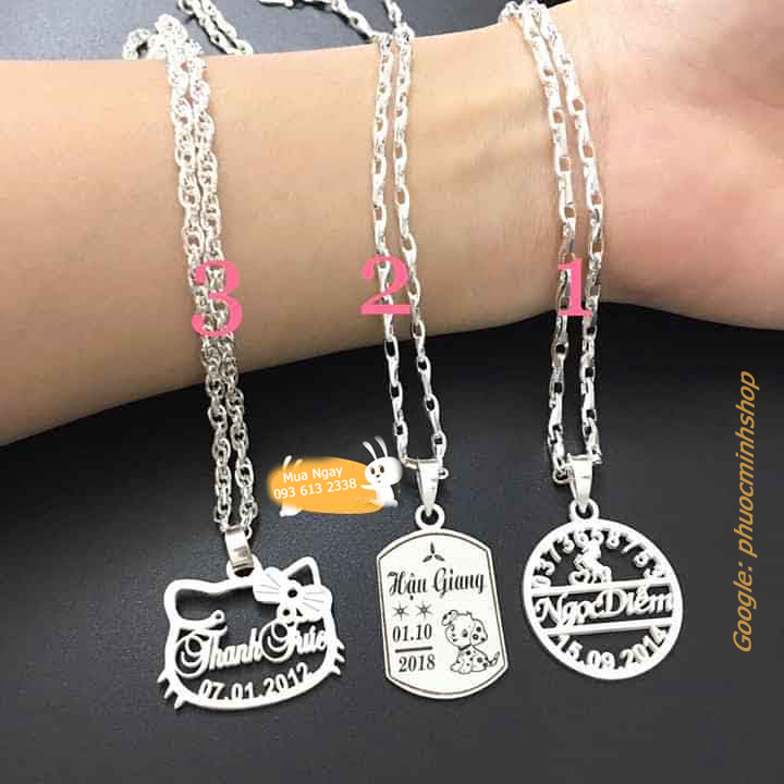 Bộ dây chuyền kèm mặt bạc ghi tên bé