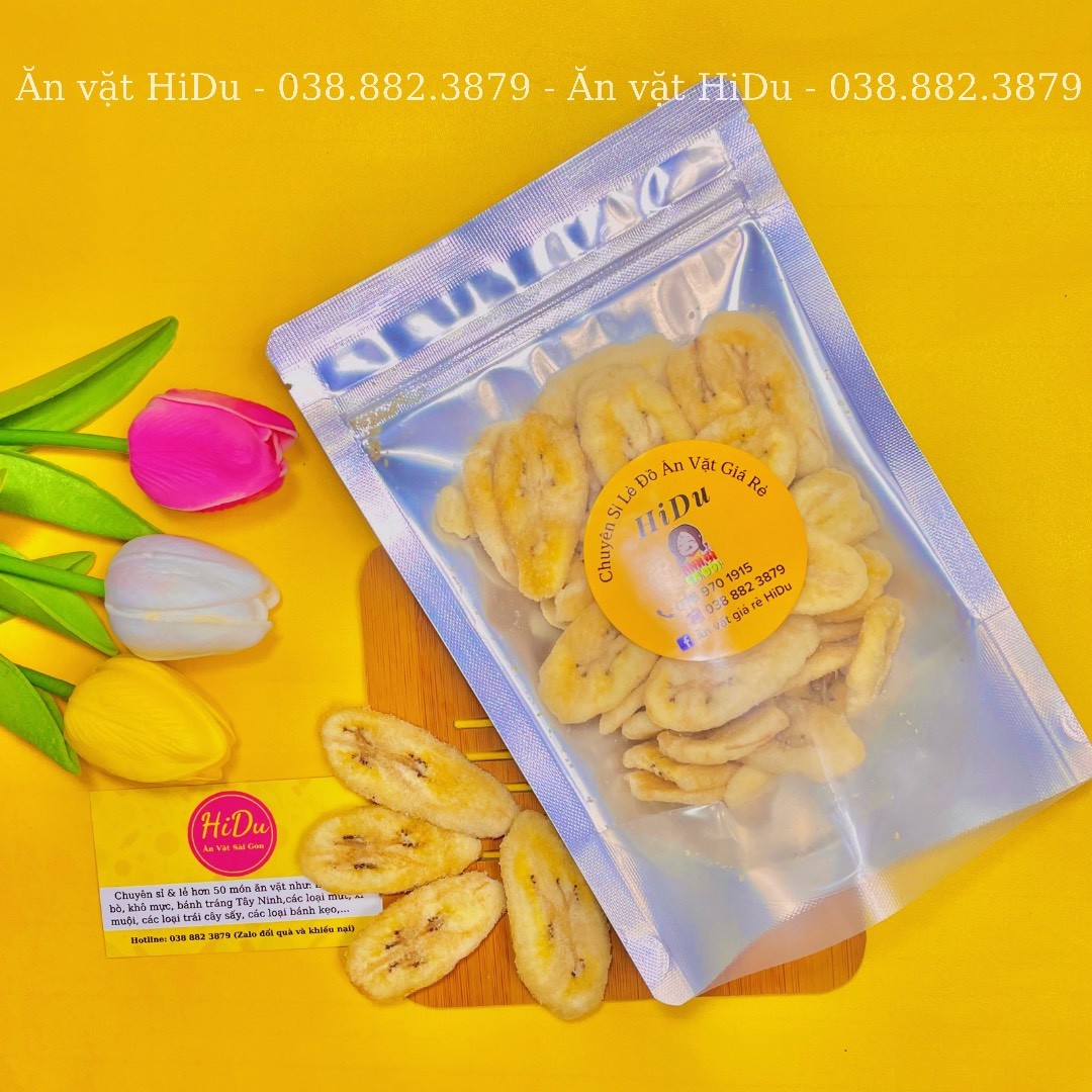 Chuối sấy khô giòn đà lạt không đường Ăn văt HiDu siêu ngon giá rẻ 300gr