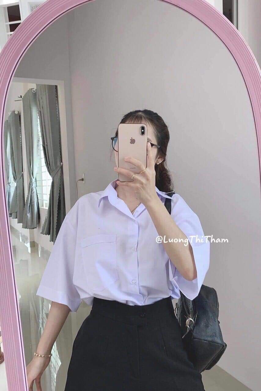 Áo Sơ Mi Học Sinh Chất Thô Lụa, Form Rộng Dưới 68kg