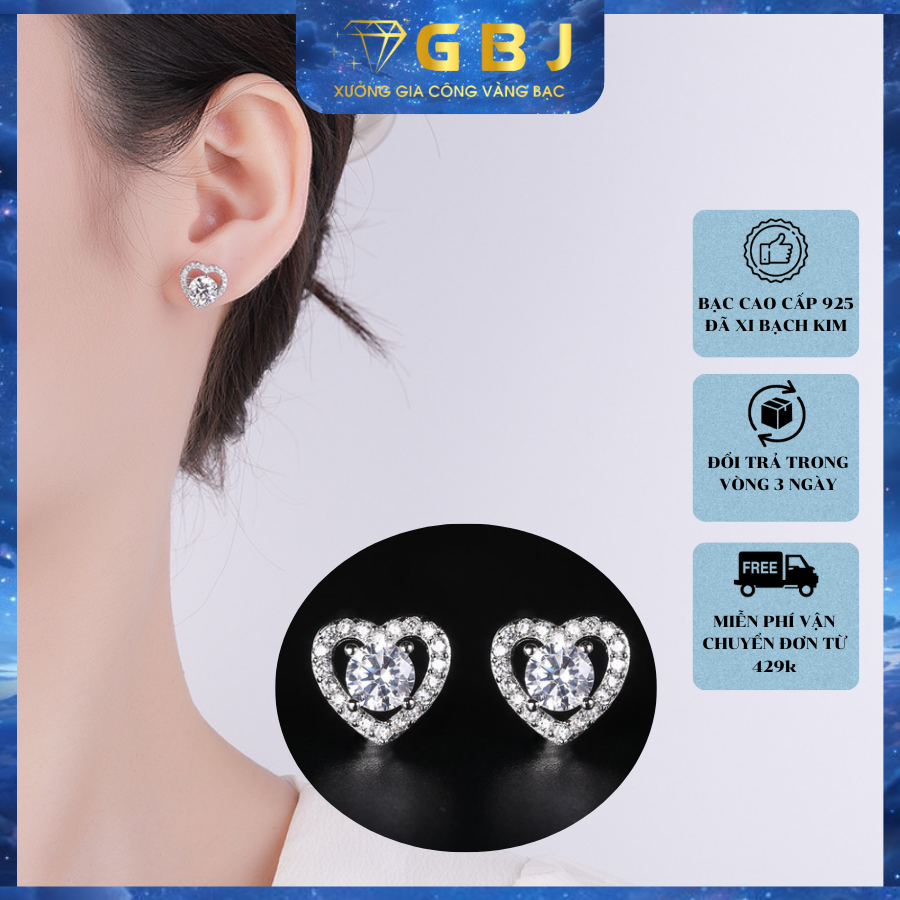 Bông tai trái tim chuẩn bạc 925 - gbj44969 - gia bảo jewelry