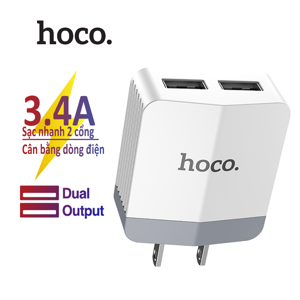 [HCM]Củ sạc 2 cổng Hoco C13B Sạc nhanh 3.4A Max iPhone iPad Samsung Huawei