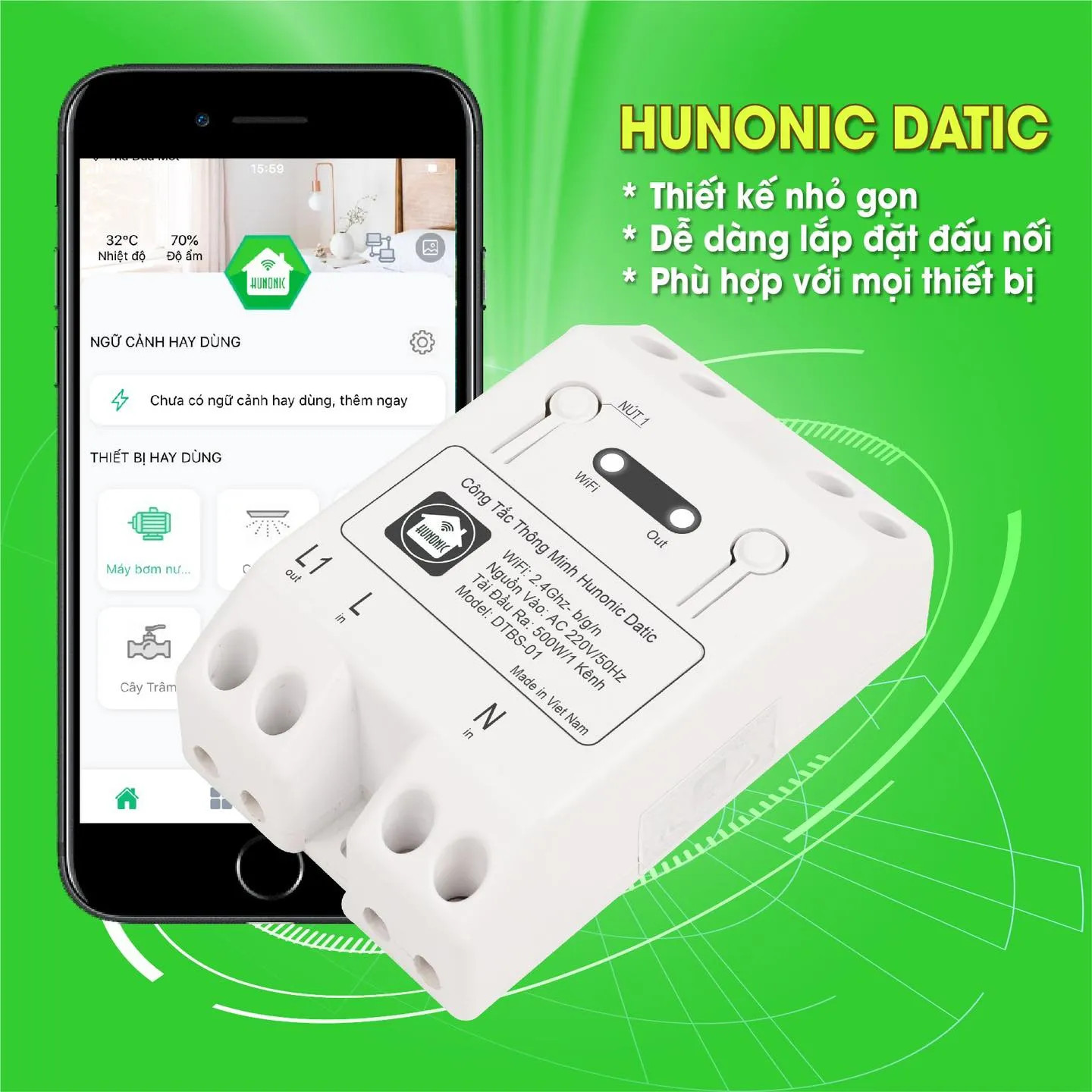 Công tắc thông minh HUNONIC DATIC BASIC điều khiển thiết bị điện từ xa ...