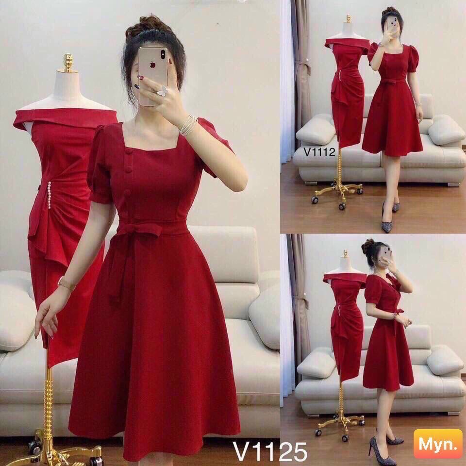 [HCM]Đầm tiểu thư đính nút nơ eo dễ thương siêu phẩm nàng thơ