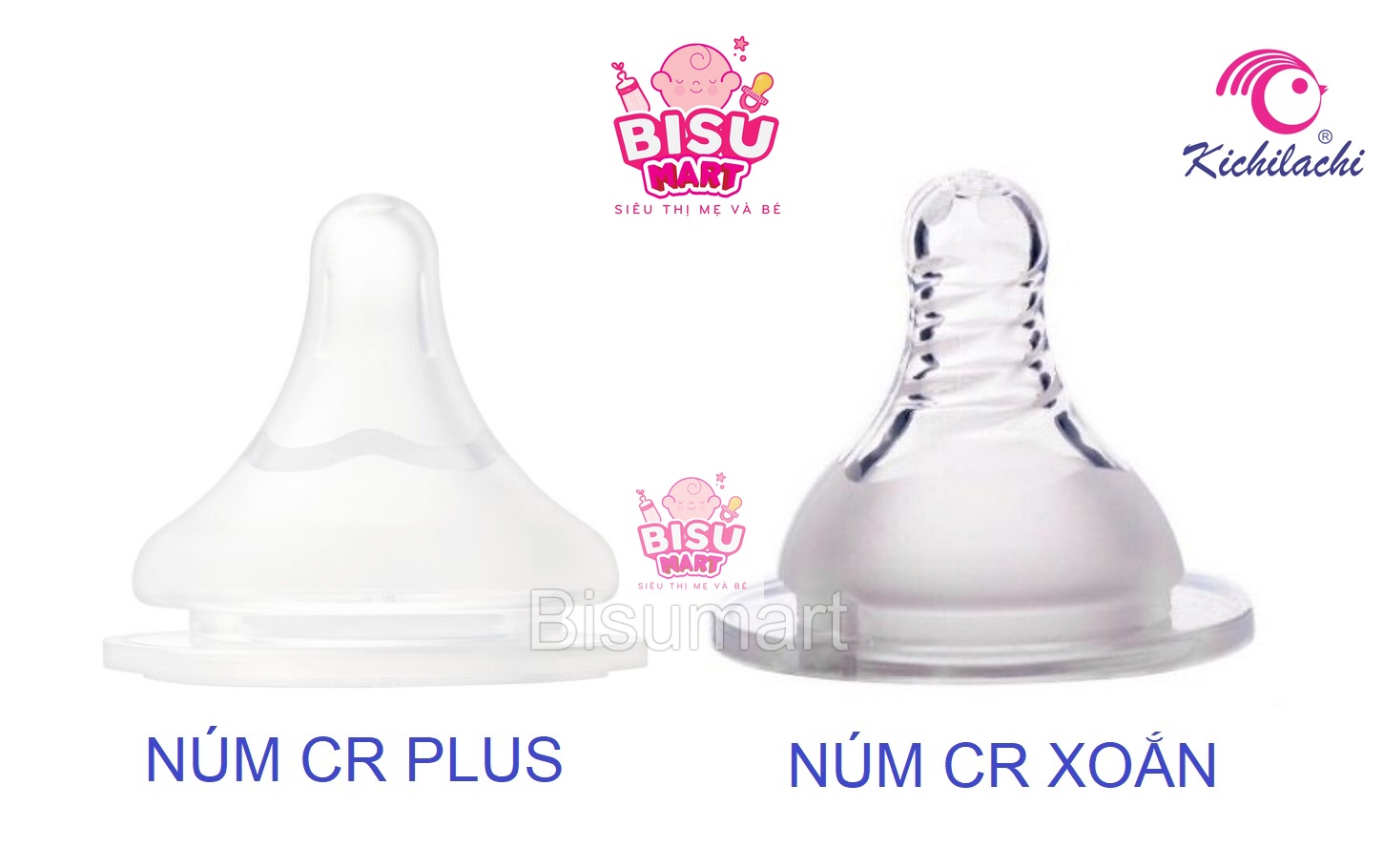 Núm vú silicon siêu mềm cổ rộng Kichilachi Size S, M, L, Y