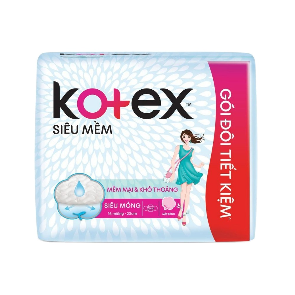 [HCM]Băng vệ sinh Kotex Siêu mềm siêu mỏng cánh 23cm (16 miếng)