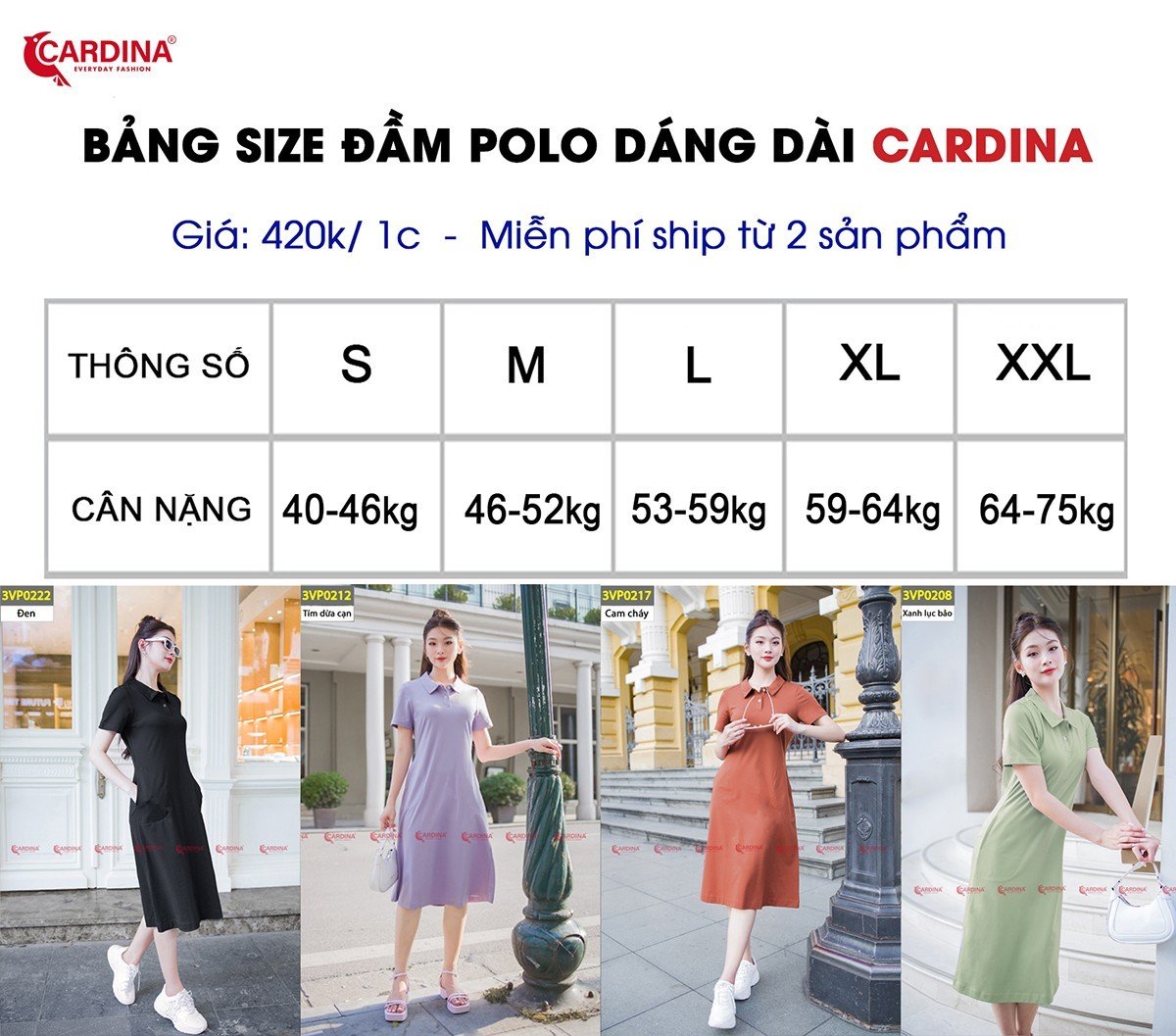 Váy(Đầm) POLO Cổ bẻ Cardina 3VP02