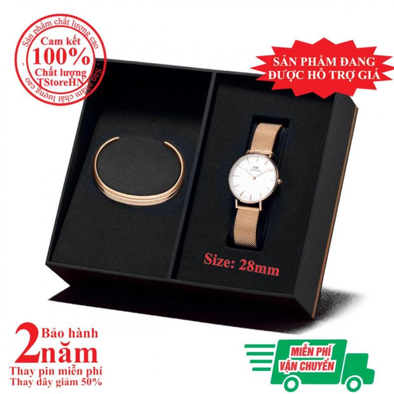 [NEW] Hộp quà đồng hồ nữ D.W Petite Melrose 28mm (mặt trắng) + Vòng tay D.W Bracelet- màu Vàng hồng (Rose Gold) - DW00500328