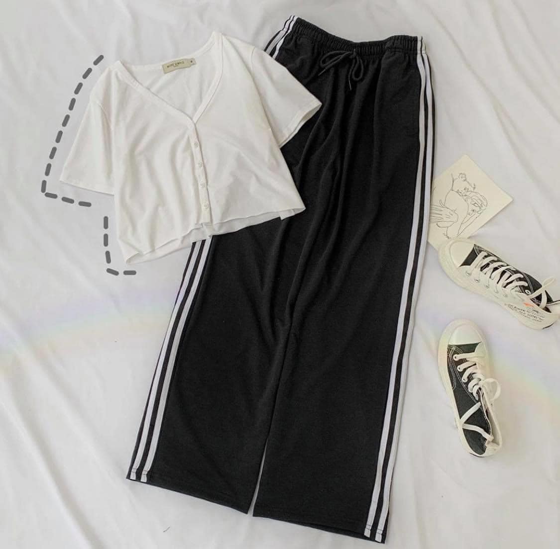 [YoloBoutique] QUẦN THUN 3 LINE ỐNG RỘNG (ĐEN, XANH, TRẮNG)