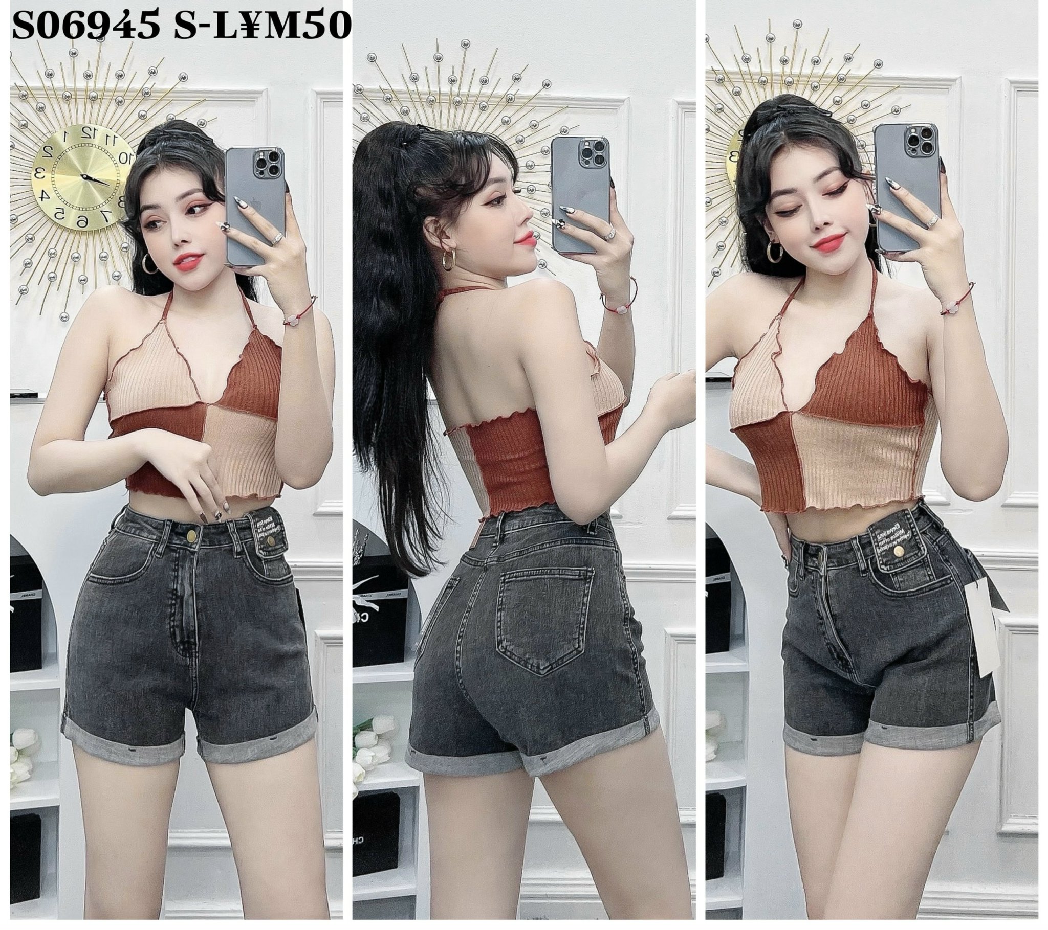 Quần short jeans nữ cạp cao |S0964