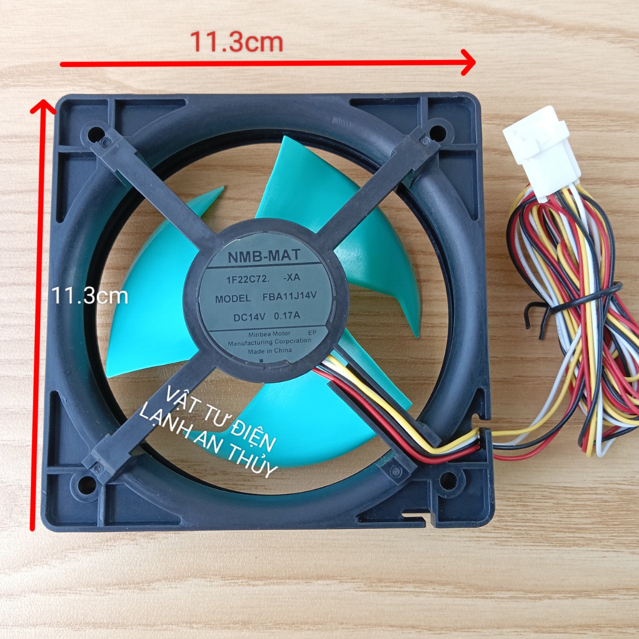 Quạt tủ lạnh panasonic 14v 4 dây nmb cánh xanh kt 11.3cmx11.3cm - mô tơ quạt tủ lạnh panasonic 14v 4 dây