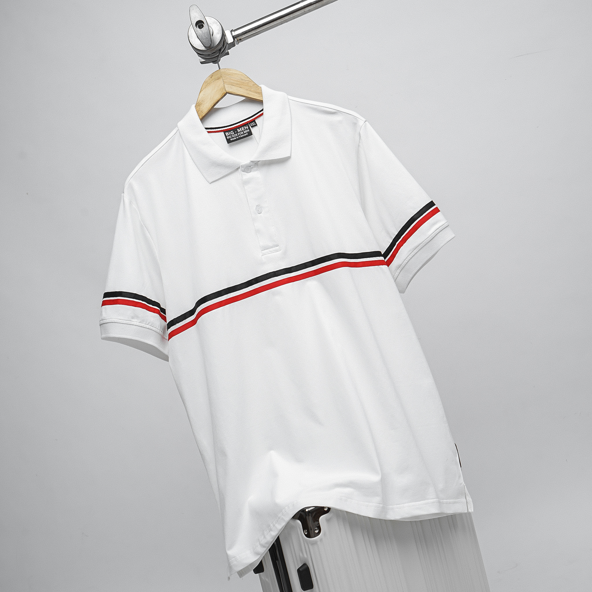 Áo thun polo bigsize nam kẻ sọc đỏ ngang áo bigsize 80-130kg