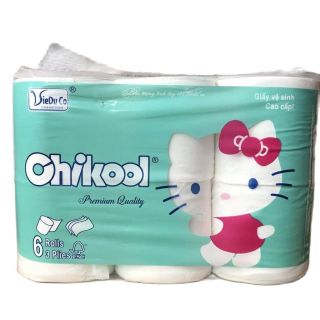 Lốc 6 cuộn giấy vệ sinh Chikool Mèo Kitty 900g lõi nhỏ thumbnail