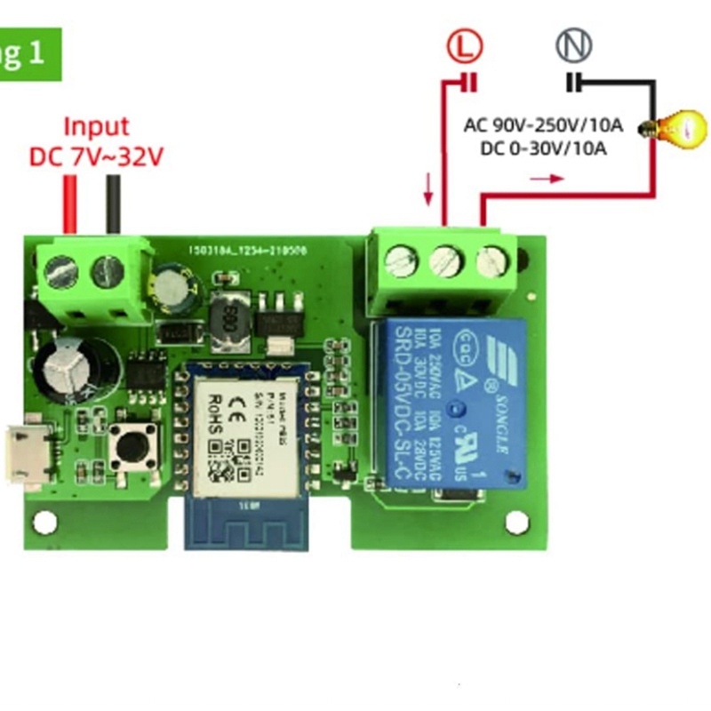 1CH RF Smart Switch 7-32V AC DC WIFI Tuya Remote Control 433 Light Switch 10A Rele Relay Self-Locking Interlock Inching