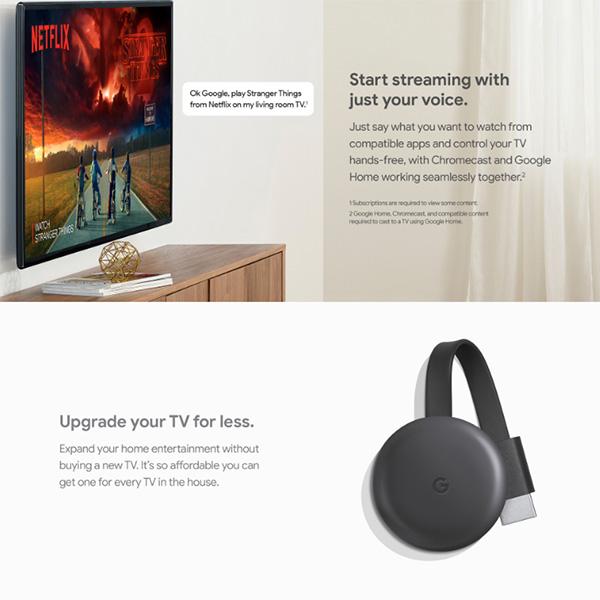 Thiết bị TV streaming Google Chromecast 3 - Thế hệ mới 2018
