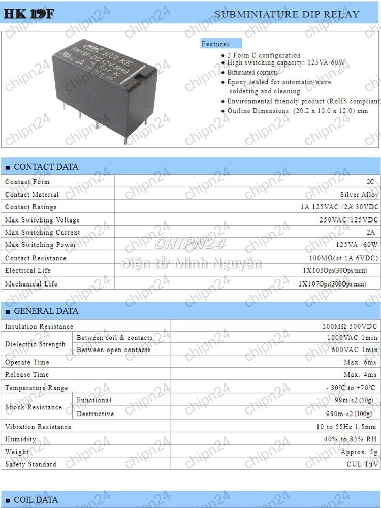 [1 con] (F196) Relay HK19F 8 chân 1A (3V/5V/9V/12V/24V HK19F-DC5V-SHG HK19F-DC12V-SHG HK19F-DC24V-SHG) - [Chọn Loại] - HHH.00115