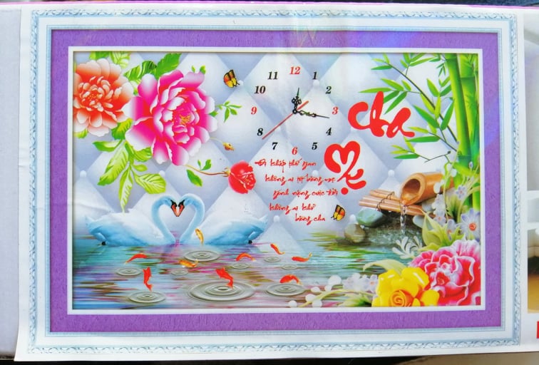 Tranh đính đá Đồng hồ CHA MẸ 77350 -Kíchthước: 68X42Cm