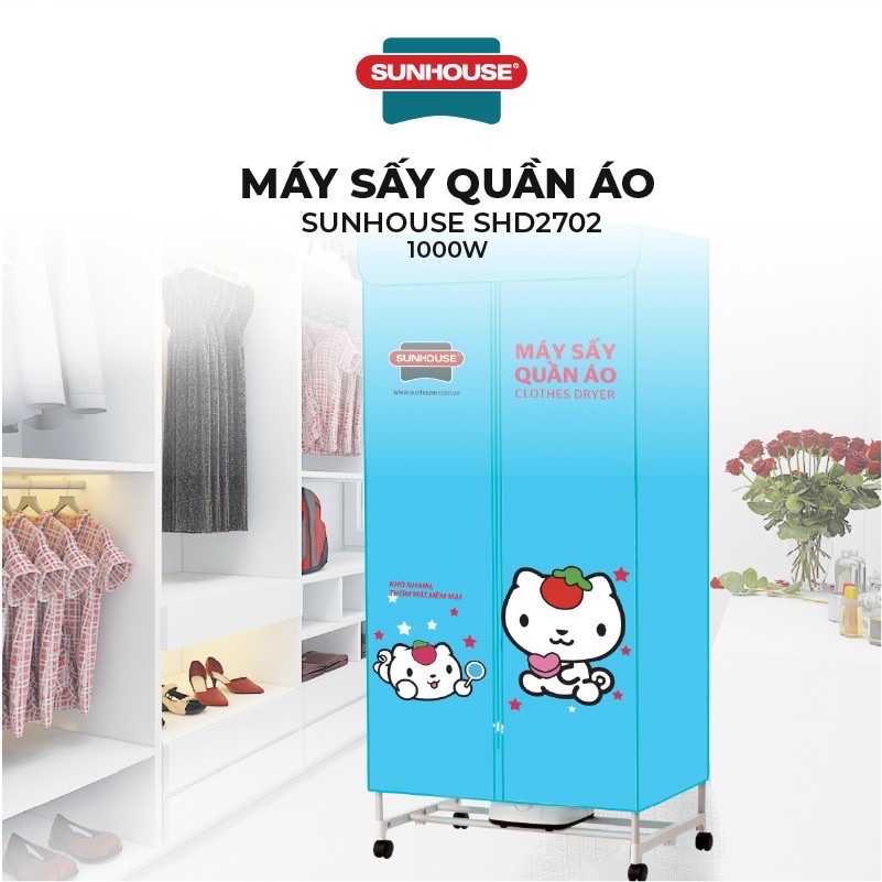 Tủ sấy quần áo Sunhouse SHD2702 - Sấy khô nhanh, diệt sạch vi khuẩn - Khối lượng sấy 10kg - Bảo hành 12 tháng