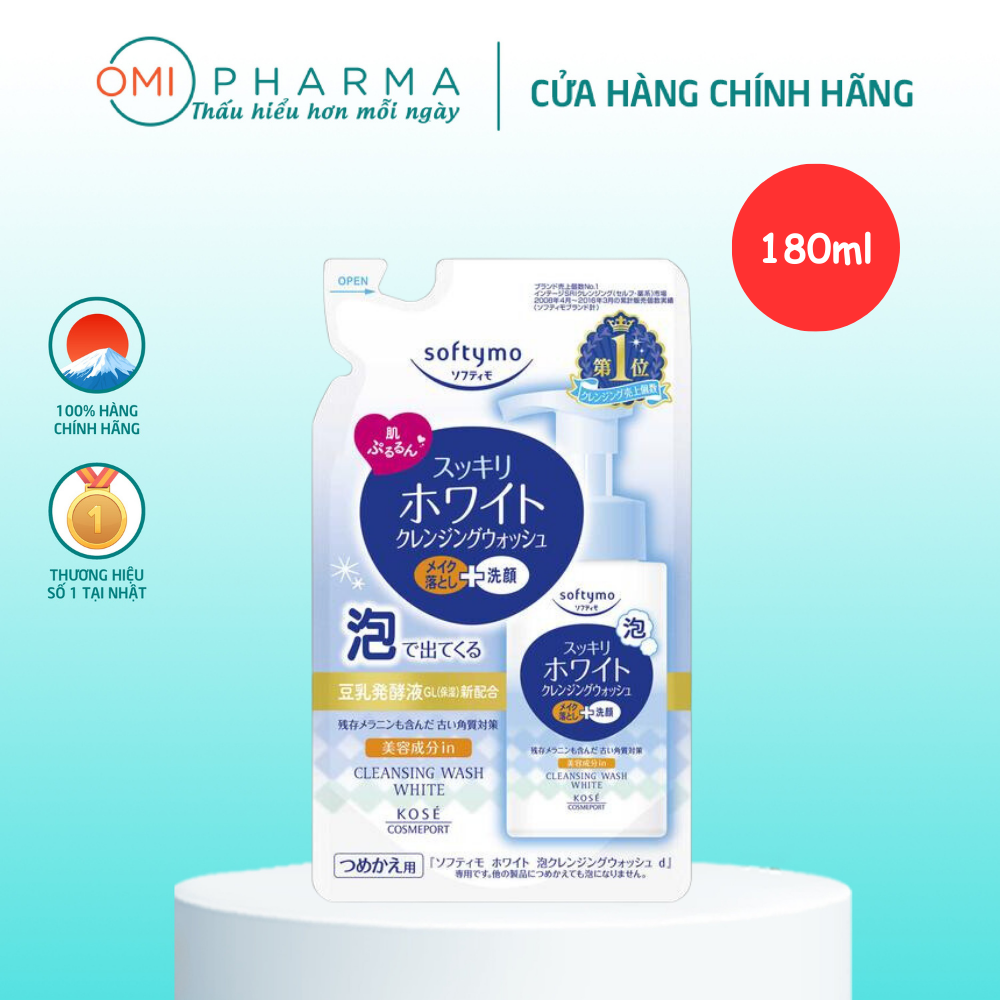 Sữa rửa mặt & tẩy trang tạo bọt dưỡng trắng softymo kose nhật bản túi refill