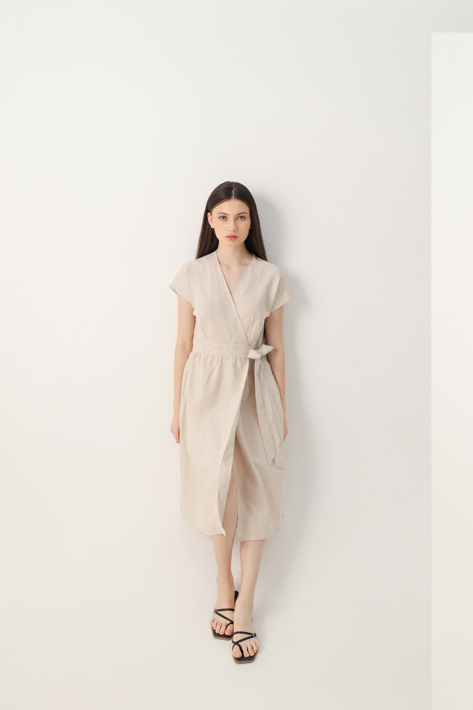 Anam Premium linen hip wrap dress