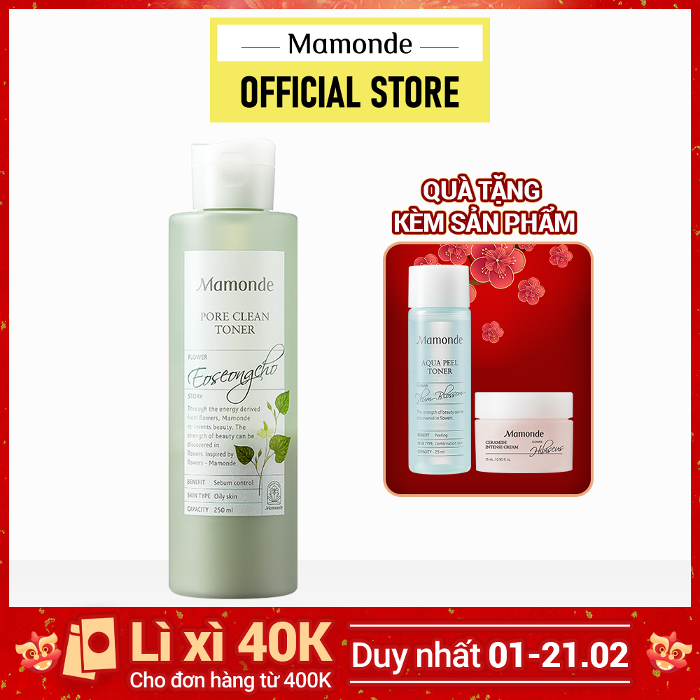 Nước cân bằng chiết xuất rau diếp cá dành cho da dầu mụn Mamonde Pore Clean Toner 250ML - chính hãng